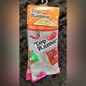Nissin Top Ramen Fun Gray and Pink Socks 9-14
